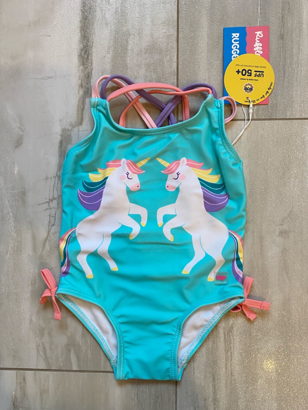 NWT RuffleButts Magical Unicorn Cross-Back One Piece Tank Swimsuit girls 3-6M
